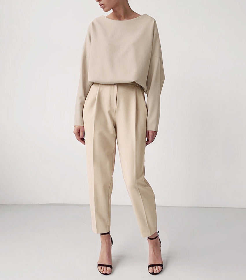 T-shirt And High Waist Cropped Suit Pants Two-piece – Nowachic