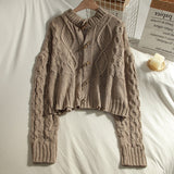 Single-breasted Argyle Pattern Knit Horn Button Cardigan Sweater