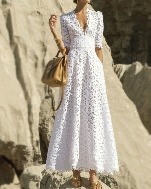 Party Lace Floral Flower Embroidery Maxi Midi Dresses