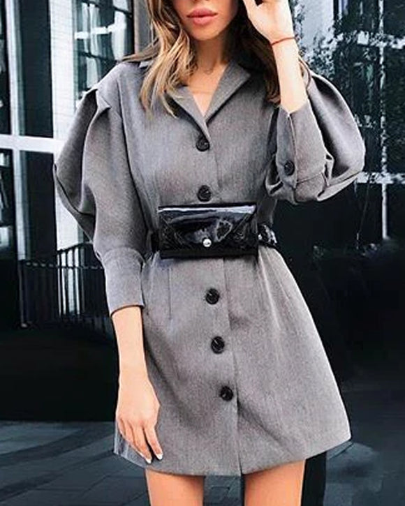 Business Suit Bubble Sleeves Single-Breasted Blazers Mini Dresses