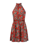 Floral Red Bohemian Boho Printed Hanging Neck Straps Mini Dresses