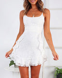 White Lace Floral Printed Sling Seeveless Mini Dresses
