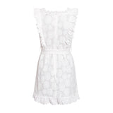 White Embroidered Lace Flower Seeveless Bodycon Mini Dresses