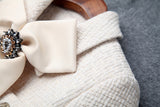 Lapel Bow Long Sleeve Short Jacket & Tweed Tassel Skirt Dress Suit
