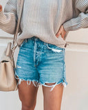Light Blue Ripped Fringed Jean Shorts
