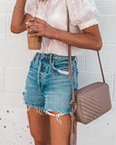 Light Blue Ripped Fringed Jean Shorts