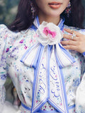Long Bubble Sleeve Floral Midi Dresses