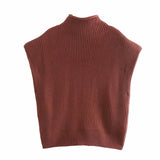 High-collared Shoulder Padded Pads Sleeveless Sweater