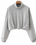 Half High Collar Elastic Waist Shirred Frill Sweatshirts