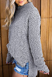 Women‘s Round Neck Long Sleeve Side Split Sweater