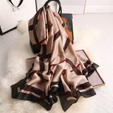 Bufanda de seda con estampado de rosetas para mujer y niña, 90 x 180