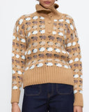 Knit Single-breasted High-collared Floral Sweaters