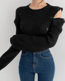 Stripe Button Strapless Splicing Knit Sweater