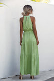 Green Wave Bohemian Boho Printed Hanging Neck Straps Maxi Dresses