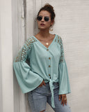 Multicolor Long Sleeve Lace Shoulder Knitting Sweater