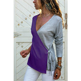 Women's V Neck Cross-Bandage Long Sleeve Sweater