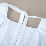 Square Collar Puff Sleeve Backless Single-breasted Shirts