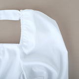Camisas de botonadura sencilla sin espalda con manga farol y cuello cuadrado