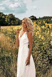 V-neck Hollwed-out Embroidered Maxi Dress Cotton Ruffled Dress