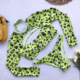 Traje de baño de manga larga con bikini de leopardo