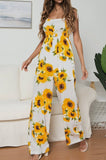 Summer Sunflower Print Suspenders Jumpsuit High Waist Romper