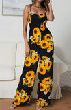 Summer Sunflower Print Suspenders Jumpsuit High Waist Romper