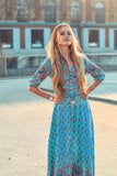 Bohemian Print Dress Beach Skirt V-neck 1/2 Sleeves Plus Size Boho Floral Dresses