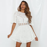 Floral Daisy Backless Ruffled Lace Mini Dresses