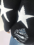 Star Pattern Round Neck Hole Sweater