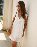 V-neck Loose Shirred Frill Hollowed-out Ruffles Mini Dresses