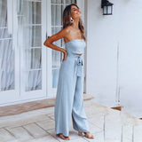 Strapless Tube Top Lace-up Jumpsuit Loose Pants Exposed Navel Rompers