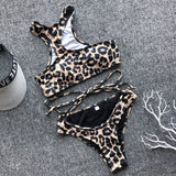 Traje de baño bikini con estampado de leopardo Traje de baño con tiras