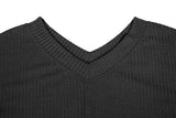 V-neck Waffle Strapless Shoulder Lantern Long Sleeve T-shirt Sweater