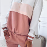 Womens Casual Colorblock Hooded Sports Two-piece Suit Plus Size