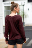 Suéter de camiseta de manga larga con cuello en V y hombros descubiertos sin tirantes 
