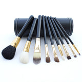 9pcs Black Makeup Brushes Set With PU Brush Bucket Wool Bristles Foundation Blush Beauty Tool