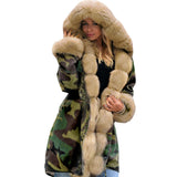 Abrigo cálido de felpa con capucha y camuflaje para mujer