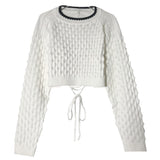 Backless Hollow-out Round Neck Sweaters Crop Tops White
