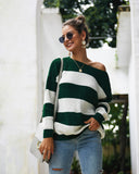 Women Sexy Round Neck Wide Stripe Loose sweater