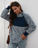 Suéter de manga larga con botones oblicuos y cuello alto para mujer 