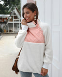 Suéter de manga larga con botones oblicuos y cuello alto para mujer 