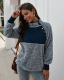 Women's High Collar Oblique Button Sweater Long Sleeve