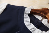 Ruffled Hem Blazers Splicing Chiffon Sleeve and Pants Two-piece Set Blue