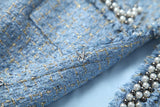 Blazers en tweed à boutonnage simple Mini jupe trapèze Ensemble deux pièces Bleu abricot
