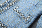 Blazers en tweed à boutonnage simple Mini jupe trapèze Ensemble deux pièces Bleu abricot