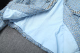 Blazers de tweed de botonadura sencilla Minifalda evasé Conjunto de dos piezas Azul albaricoque