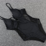Deep-V Lace-up Bikini Polka Dot Gauze One-piece Swimwear