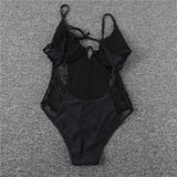Deep-V Lace-up Bikini Polka Dot Gauze One-piece Swimwear
