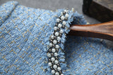 Blazers de tweed de botonadura sencilla Minifalda evasé Conjunto de dos piezas Azul albaricoque