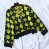 Cardigans courts en tricot à carreaux à simple boutonnage